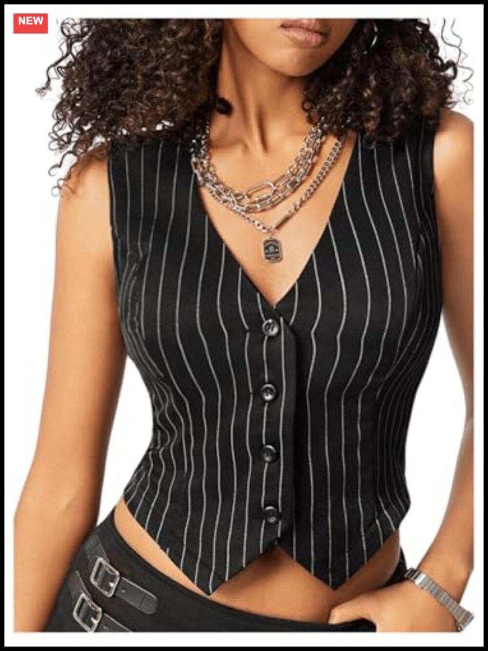 SHENHE Women's V Neck Striped Blazer Vest Sleeveless Crop Waistcoat